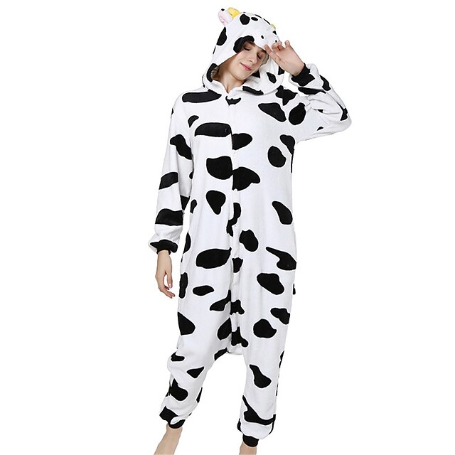  Adults' Kigurumi Pajamas Milk Cow Animal Onesie Pajamas Coral fleece Black Cosplay For Men and Women Animal Sleepwear Cartoon Festival / Holiday Costumes / Leotard / Onesie / Leotard / Onesie