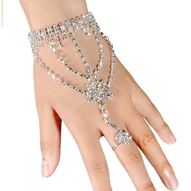  Women's Wrap Bracelet Ring Bracelet / Slave bracelet Star Ladies Iced Out Rhinestone Bracelet Jewelry White For Wedding Party Daily Masquerade Engagement Party Prom / Silver Plated