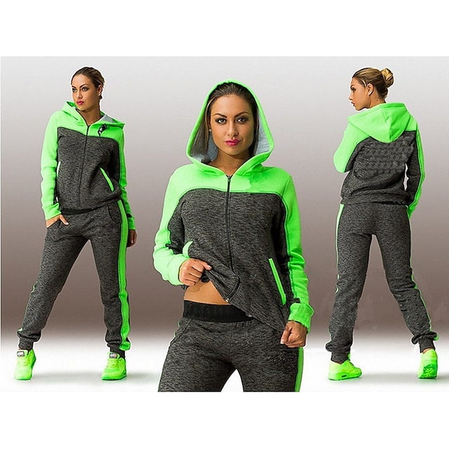 Sports & Outdoors Running, Jogging & Walking | Womens 2 Piece Full Zip Tracksuit Hoodie Sweatshirt Street Casual 2pcs Long Sleev