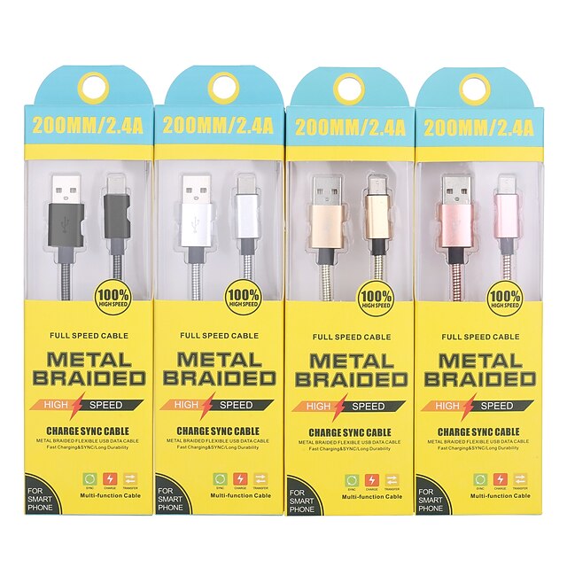  USB C Cable 0.2m(0.65Ft) Quick Charge Stainless steel Type-C Cable For Samsung / Huawei / Xiaomi