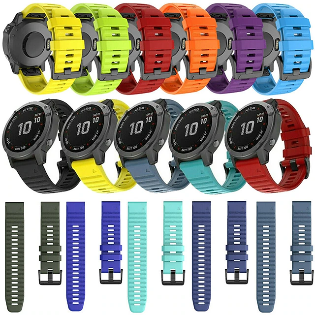 Watch Band for Garmin Fenix 7 Pro 6 5 Plus Epix Pro 47mm Approach S70 47mm S62 S60 Forerunner 955 255 945 745 Instinct 2 Marq Descent Quatix 22mm Silicone Replacement Strap Quick Fit 22mm Sport Band 22