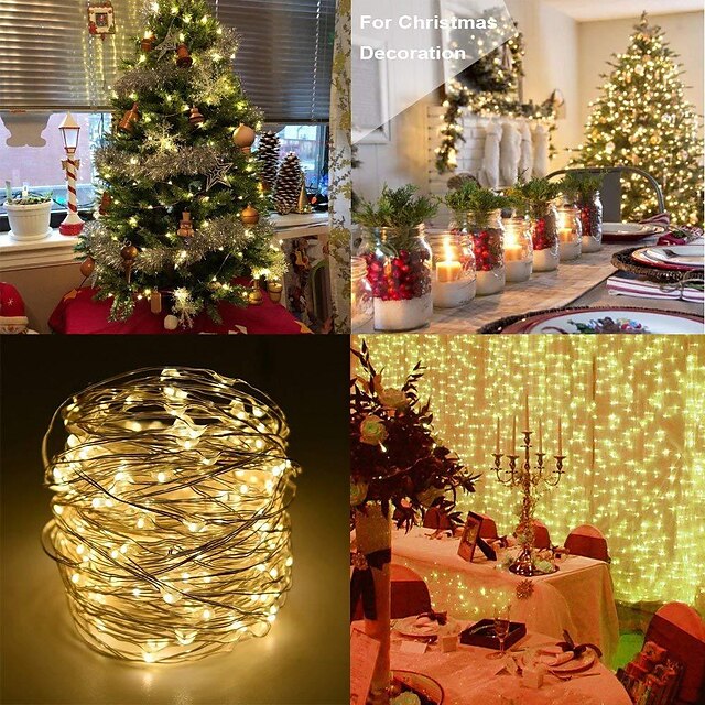  5m String Lights Outdoor String Lights 50100200 LEDs 1 13Keys Remote Controller 5pcs 1 set Red Blue Yellow Christmas New Year‘s Waterproof Party Christmas Wedding Decoration AA Batteries Powered