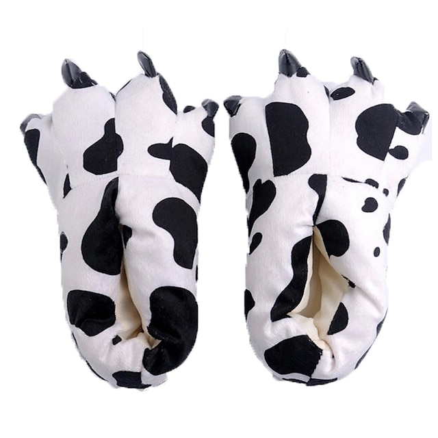  Adults' Kigurumi Pajamas Slippers Milk Cow Animal Onesie Pajamas Polyester Cotton Black / White Cosplay For Men and Women Animal Sleepwear Cartoon Festival / Holiday Costumes / Shoes