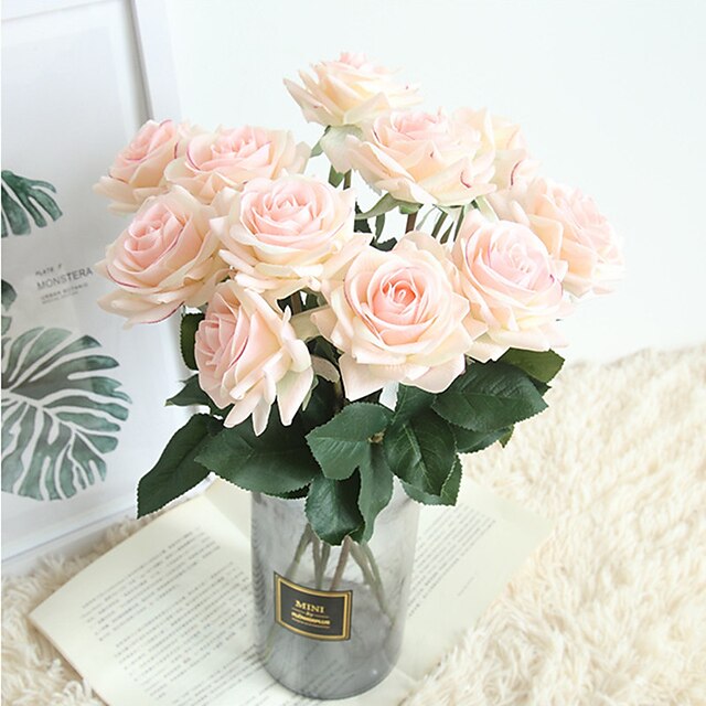  Beautiful Rose Artificial Flowers Silk Small Bouquet Party Spring Wedding Decoration Fake Flower 1 branch 9*42.5cm