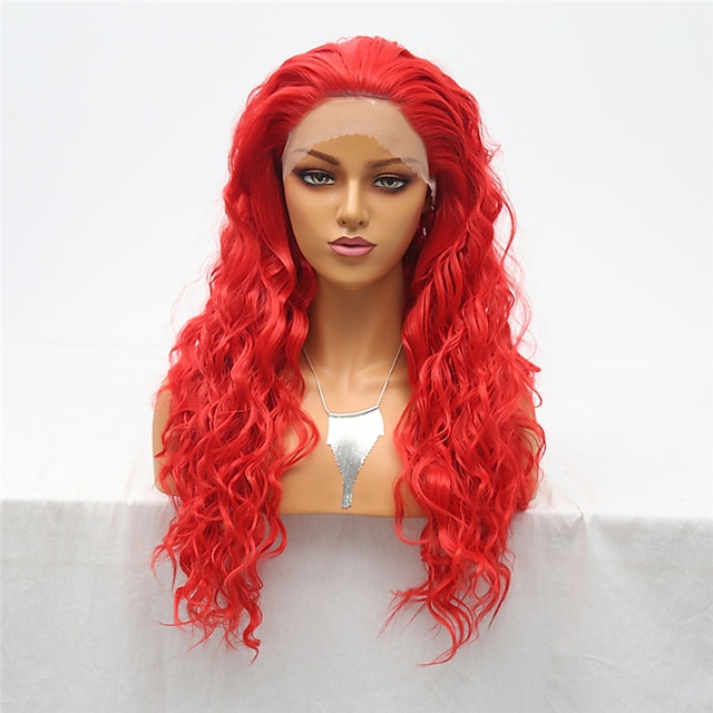  Synthetic Lace Front Wig Curly Loose Curl Free Part Lace Front Wig Long Red Synthetic Hair 18-30 inch Women's Cosplay Heat Resistant Classic Red / Natural Hairline