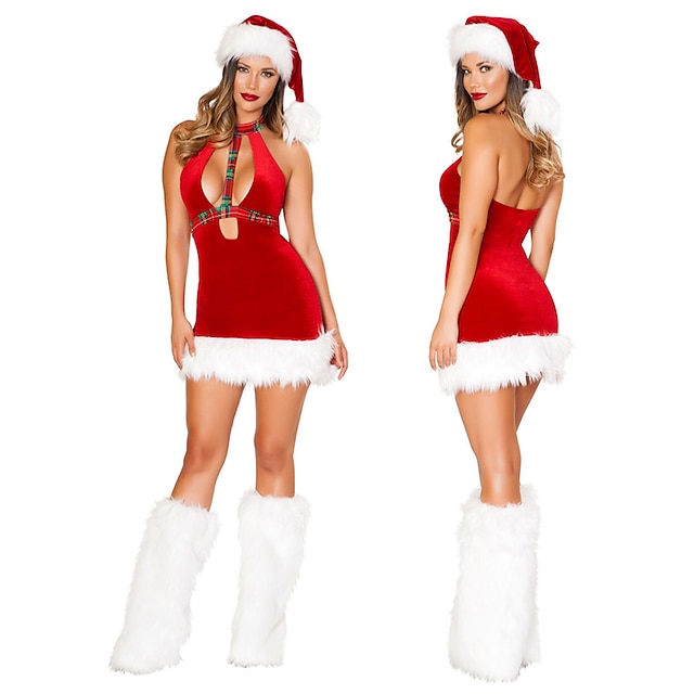  Uniforms Costume Christmas Dress Santa Clothes Adults Highschool Women's Dresses Vacation Dress Christmas Christmas Halloween Carnival Festival / Holiday Polyester Spandex Red Women's Easy Carnival
