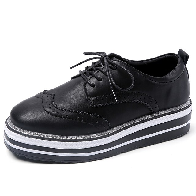  Women's Oxfords Daily Office & Career Solid Colored Creepers Round Toe Casual Minimalism Walking Cowhide Lace-up Black