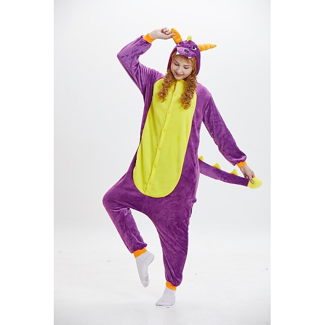  Kigurumi Pajamas Dragon Dinosaur Onesie Pajamas Coral fleece Purple Cosplay For Men and Women Animal Sleepwear Cartoon Halloween Festival / Holiday