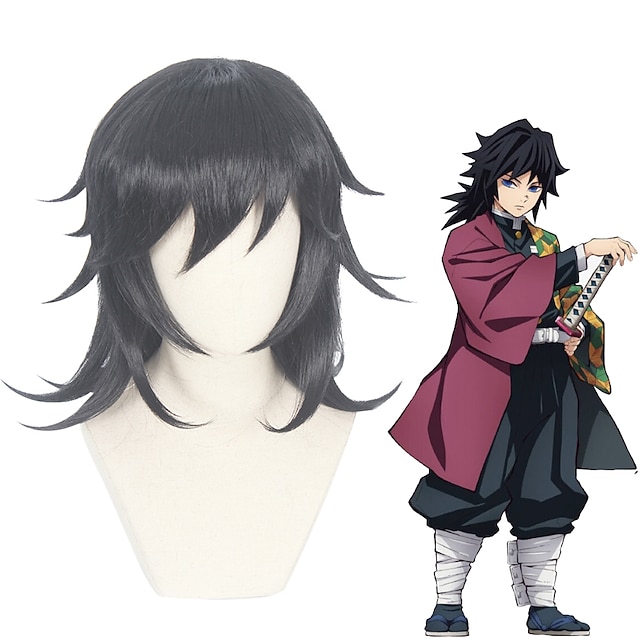 Demon Slayer Kimetsu No Yaiba Tomioka Giyuu Cosplay Wigs Men S 22 Inch Heat Resistant Fiber Black Anime Wig 22 22 99