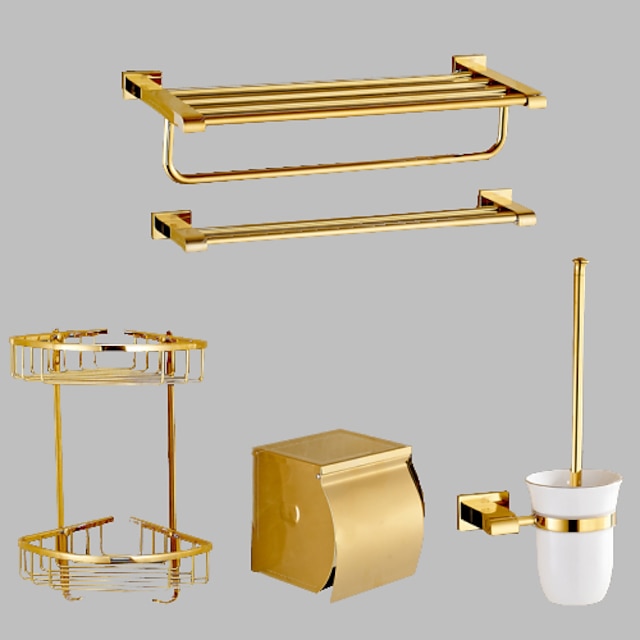  Bathroom Accessory Set Contemporary Brass 5pcs - Hotel bath Toilet Paper Holders / tower bar / Bathroom Shelf