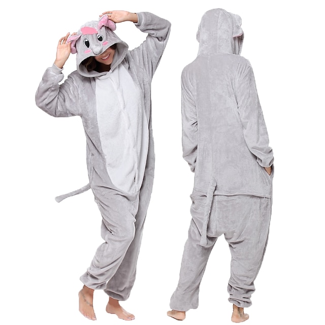  Dla dorosłych Piżama Kigurumi Słoń Piżama Onesie Flanel Szary Cosplay Dla Mężczyźni i kobiety Animal Piżamy Rysunek Festiwal/Święto Kostiumy