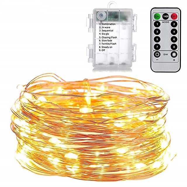  5m Light Sets String Lights 50 LEDs SMD 0603 1 13Keys Remote Controller 1 set Warm White White Multi Color Christmas New Year's Waterproof Party Decorative AA Batteries Powered