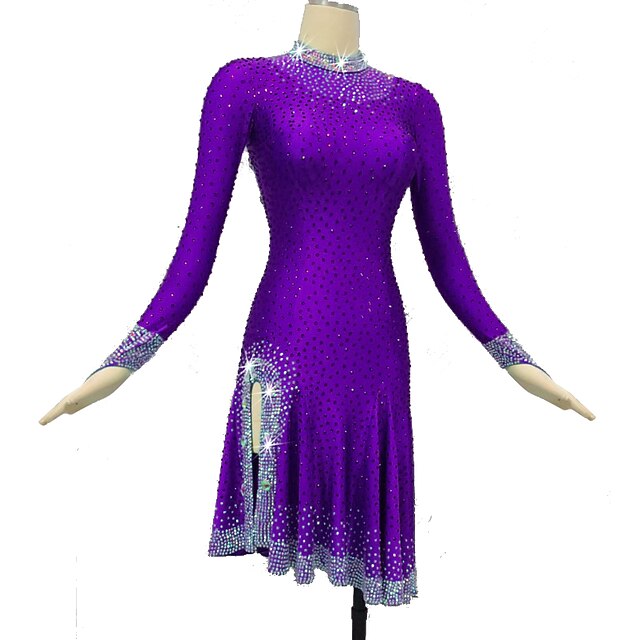 Dance Salsa Latin Dance Dress Crystals / Rhinestones Women's Training Performance Long Sleeve High Spandex / Jazz 7