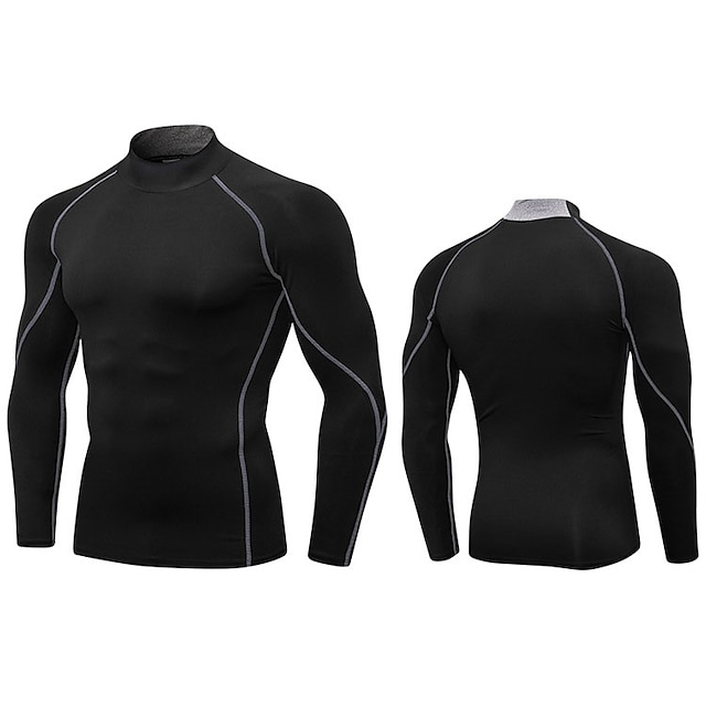 Sports & Outdoors Running, Jogging & Walking | YUERLIAN Mens Compression Shirt Yoga Top Winter Dark Grey Black / Red Fitness Gym