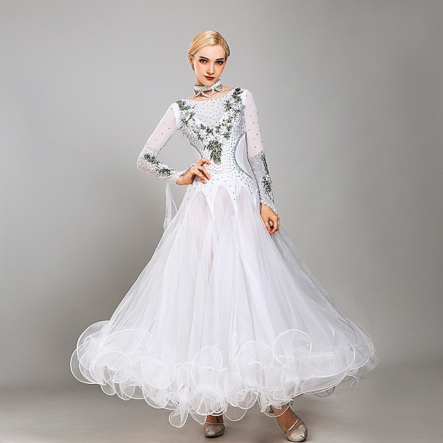 Women's Dancewear Ballroom Dance Dress Rhinestone Women's Performance Long Sleeve