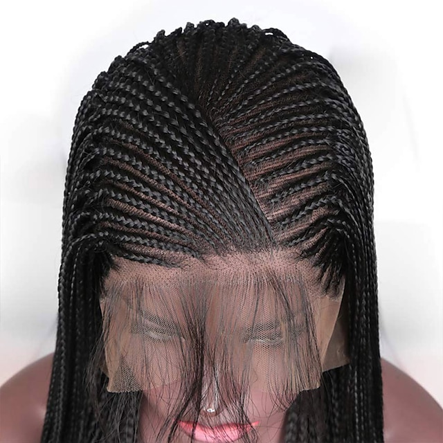  Synthetic Lace Front Wig Box Braids Braid Lace Front Wig Long Natural Black #1B Synthetic Hair 24-26 inch Women's Adjustable Heat Resistant Party Black