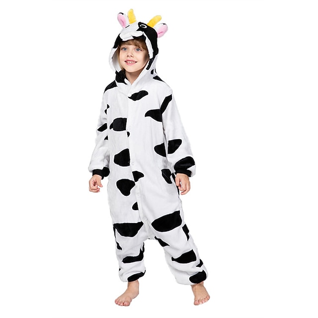 Toys & Hobbies Cosplay & Costumes | Kids Milk Cow Kigurumi Pajamas Onesie Pajamas Flannel Toison Black / White Cosplay For Anima