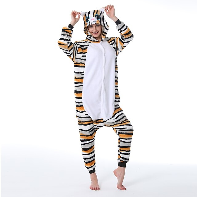 Adults' Kigurumi Pajamas Tiger Onesie Pajamas Flannelette White Cosplay