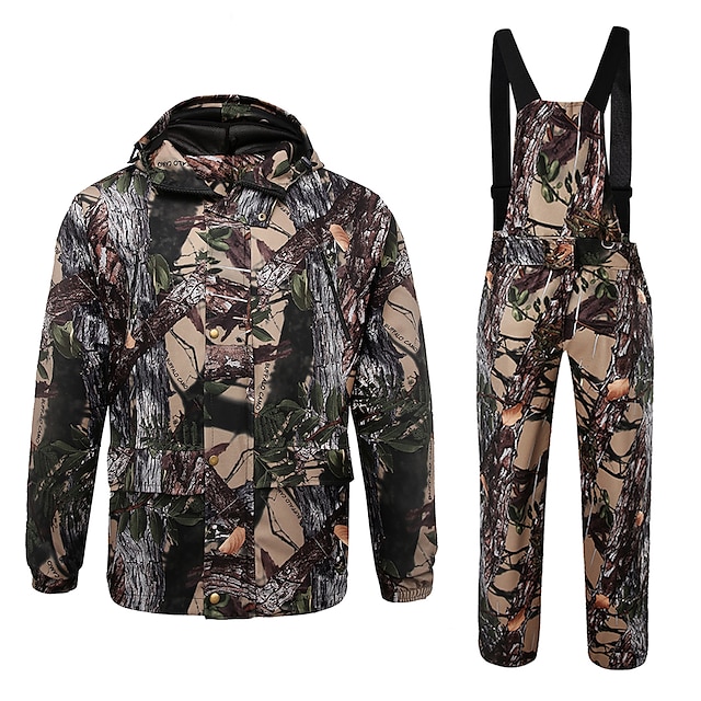  Men's Hunting Jacket with Pants Hunting Suit Outdoor Windproof Breathable Warm Comfortable Autumn / Fall Winter Camo Jacket Bib Pants Clothing Suit 100% Polyester Cotton Hunting Fishing Camping