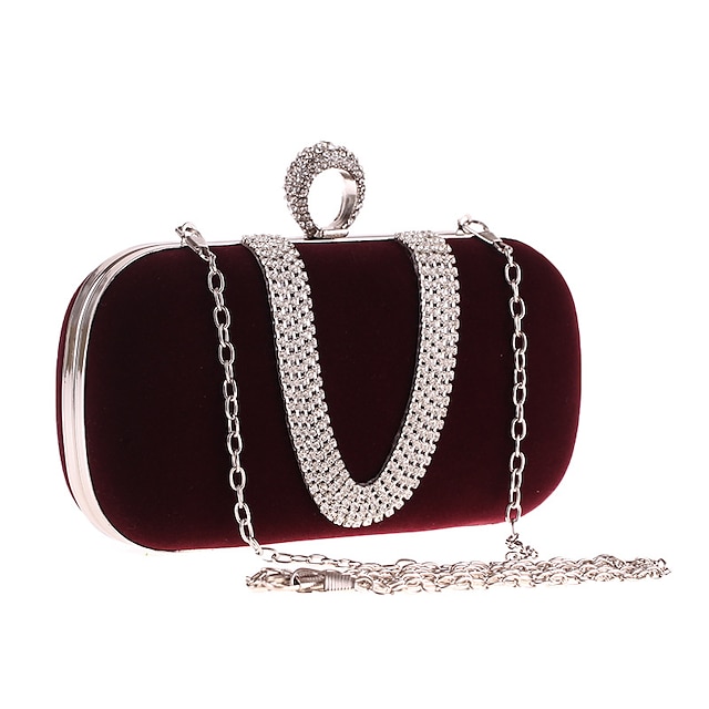 Women's Crystals / Chain Polyester Evening Bag Solid Color Black / Wine / Red