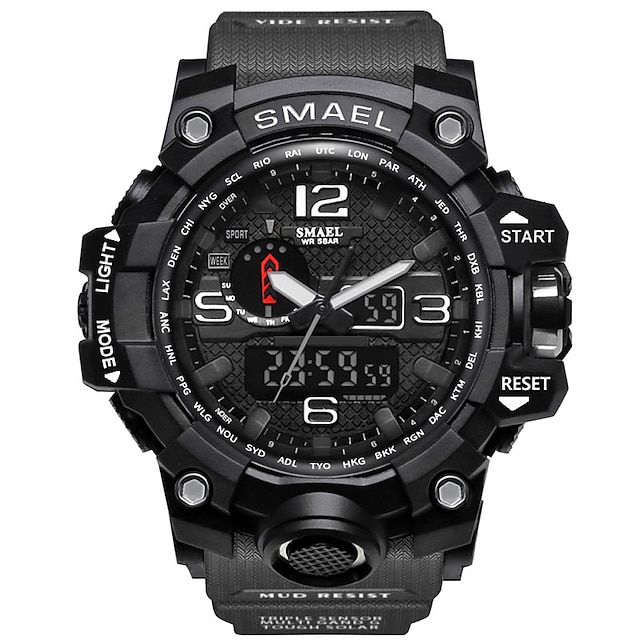  SMAEL Men Digital Watch Military Sports Wristwatch Analog Luminous Stopwatch Alarm Clock LED Back Light Silicone Strap Watch