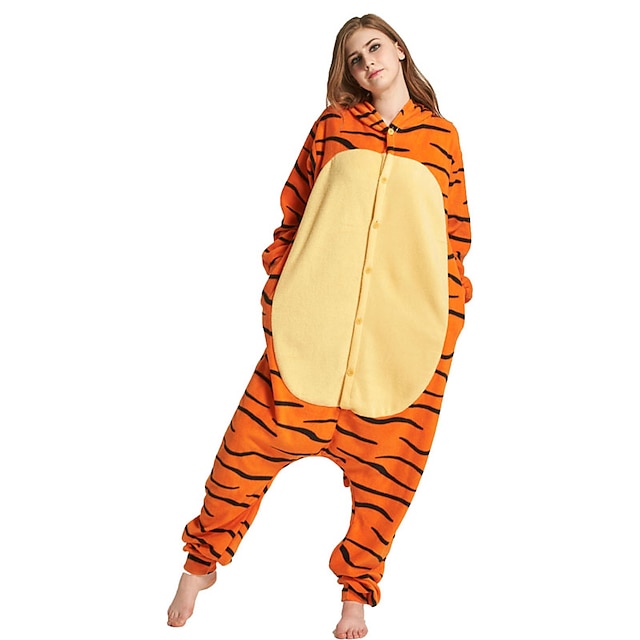 Toys & Hobbies Cosplay & Costumes | Adults Tiger Kigurumi Pajamas Onesie Pajamas Polar Fleece Orange Cosplay For Animal Sleepwea