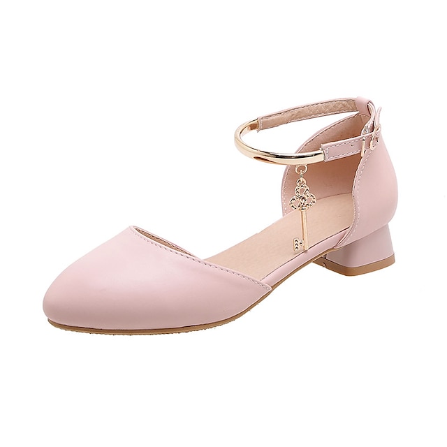 Women's Heels Low Heel Round Toe Casual Minimalism Daily Solid Colored PU White Pink Beige