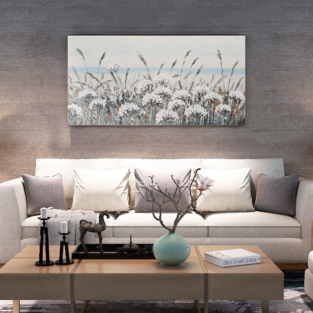  Hang-Ölgemälde Handgemalte Horizontal Abstrakt Landschaft Blumenmuster / Botanisch Modern Fügen Innenrahmen / Gestreckte Leinwand