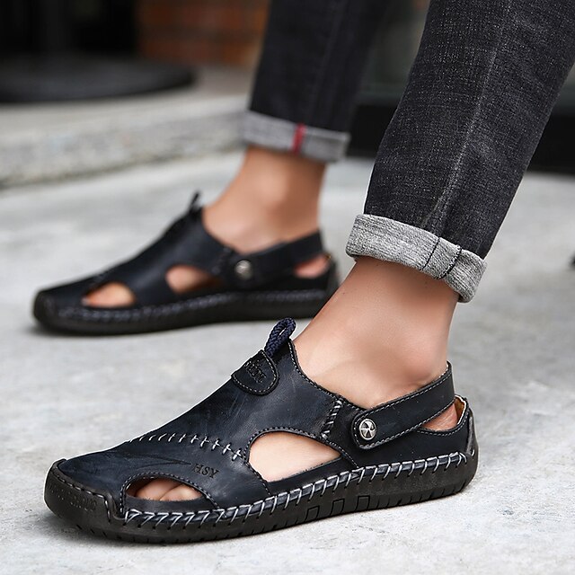 Men's Sandals Leather Sandals Plus Size Handmade Shoes Comfort Shoes ...