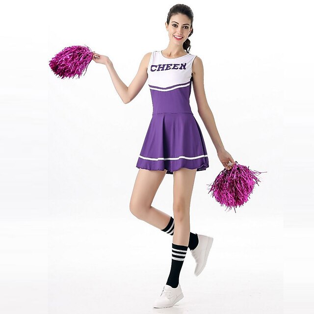  Cheerleader Cowboy Adolescente Mujer Cuadrícula Accesorios de Escenario Vestidos Disfraz Para Halloween Rendimiento Nailon Tactel Retazos Halloween Carnaval Mascarada Vestido Poms de mano