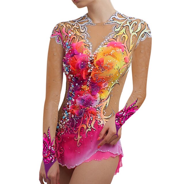 

Women's Girls' Rhythmic Gymnastics Leotards Artistic Gymnastics Leotards Jeweled Blushing Pink Yellow Spandex Dance Rhythmic Gymnastics Artistic Gymnastics Leotard Sleeveless Sport Activewear Handmade