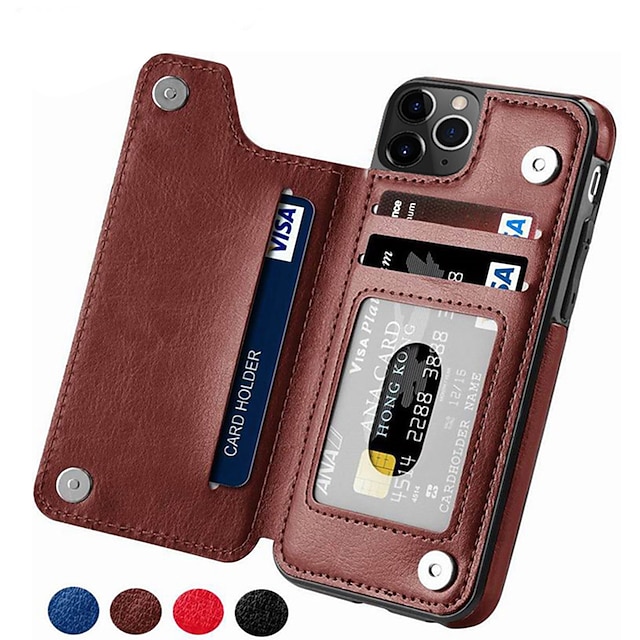  Phone Case For Apple Wallet Card iPhone 14 Pro Max 13 12 11 Pro Max Mini X XR XS 8 7 Plus with Stand Leather Magnetic Flip Solid Colored PU Leather