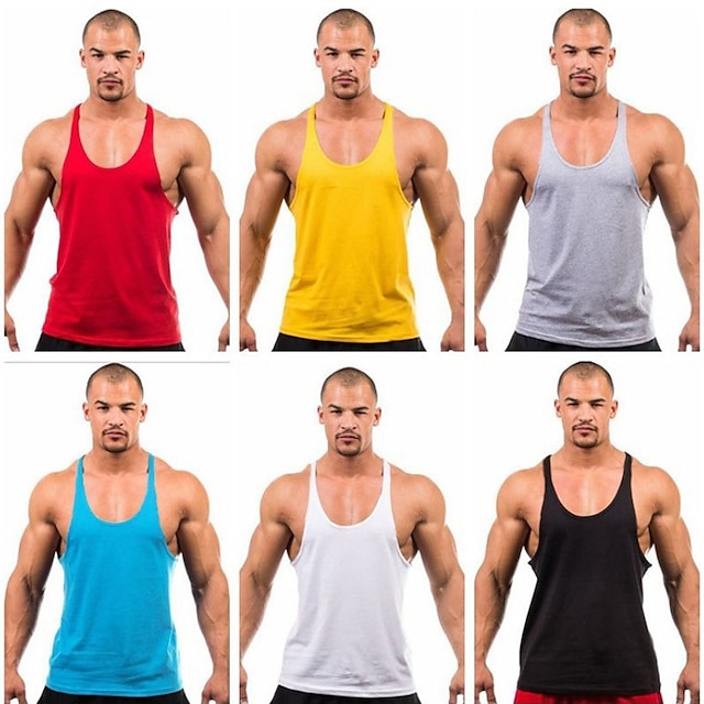 Sports & Outdoors Running, Jogging & Walking | Mens Muscle Tee Workout Tank Top Summer Stringer Y Back Gray Black Red Cotton Fit