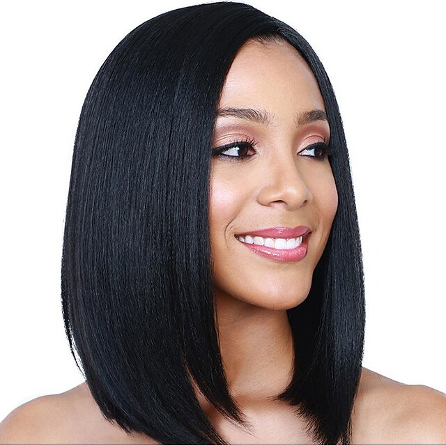  Synthetic Wig Straight Asymmetrical Machine Made Wig Medium Length Black Synthetic Hair 15 inch Women's Best Quality Black / Daily Wear