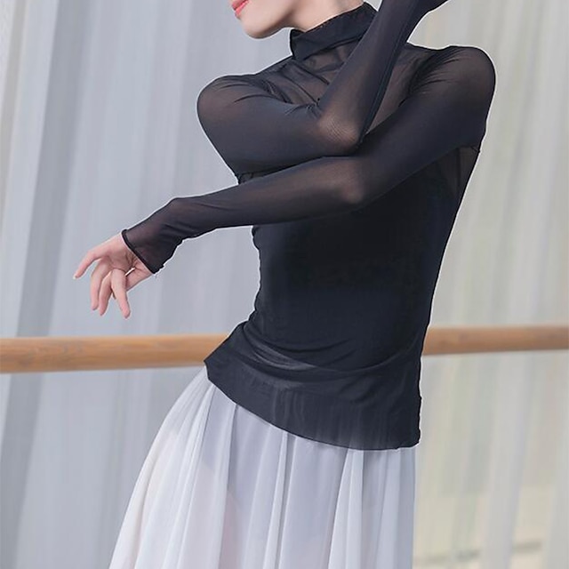  prodyšný baletní top dělený kloub dámský tréninkový výkon dlouhý rukáv poly