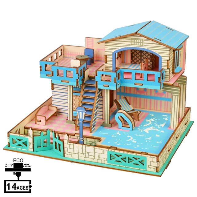  Puzzle 3D Kit per costruzioni Modellini di legno Fai da te Casa di legno Lengo naturale Classico Per adulto Unisex Giocattoli Regalo