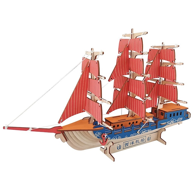  Fából készült építőjátékok Wood Model Hajó Kalózok Kalózhajó Kalóz szakmai szint Fa 1 pcs Gyermek Felnőttek Fiú Lány Játékok Ajándék