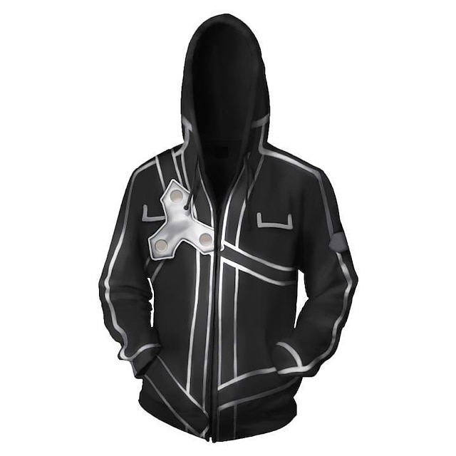 Toys & Hobbies Cosplay & Costumes | Inspired by Cosplay SAO Kirito Cosplay Costume Hoodie Polyster Print Printing For Mens - ZD7