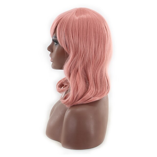  Synthetic Wig kinky Straight Asymmetrical Machine Made Wig Pink Medium Length Pink Synthetic Hair 16 inch Women's Best Quality Pink / Daily Wear