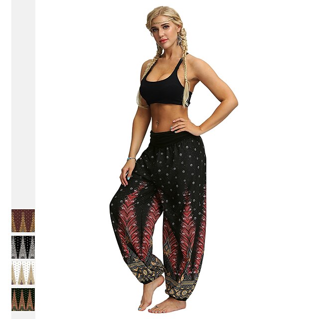 

Women's High Waist Yoga Pants Harem Smocked Waist Bloomers Quick Dry Lightweight Bohemian Hippie Boho Black / Red Light Brown White Fitness Gym Workout Dance Summer Sports Activewear Stretchy Loose