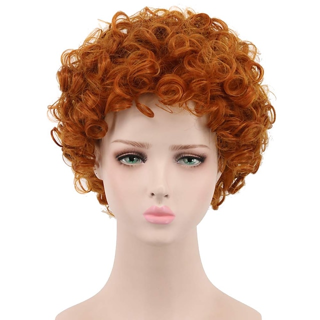  orange peruk för kvinnor syntetisk peruk lockigt pixie cut peruk kort rött syntetiskt hår 8 tums dam syntetiskt rött