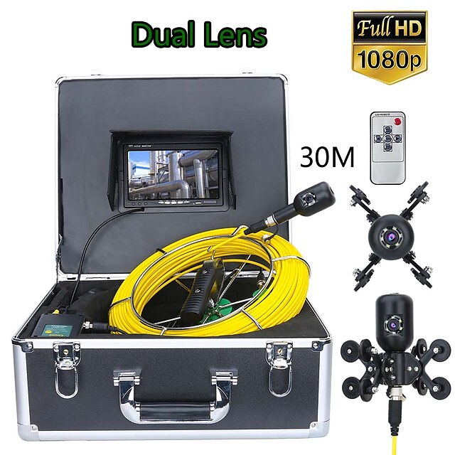  f7ps-2c-30m 7 ιντσών dvr 30m 1080p hd διπλή κάμερα αποχέτευσης αποχέτευσης αγωγός βιομηχανική ενδοσκόπιο έλεγχο σωλήνα βιντεοκάμερα