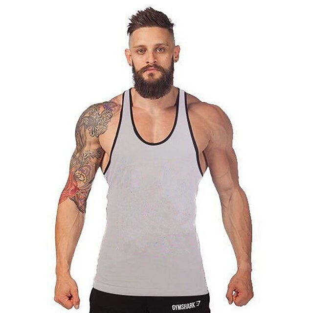 Sports & Outdoors Running, Jogging & Walking | Mens Muscle Tee Workout Tank Top Summer Stringer Y Back Gray Black Red Cotton Fit