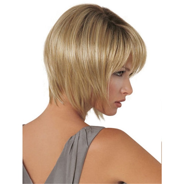 Beauty & Hair Wigs & Hair Pieces | Synthetic Wig Straight kinky Straight Asymmetrical Machine Made Wig Blonde Short Light golden