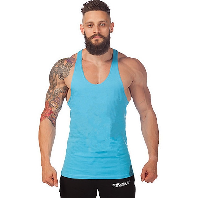 Sports & Outdoors Running, Jogging & Walking | Mens Muscle Tee Workout Tank Top Summer Stringer Y Back Gray Black Red Cotton Fit