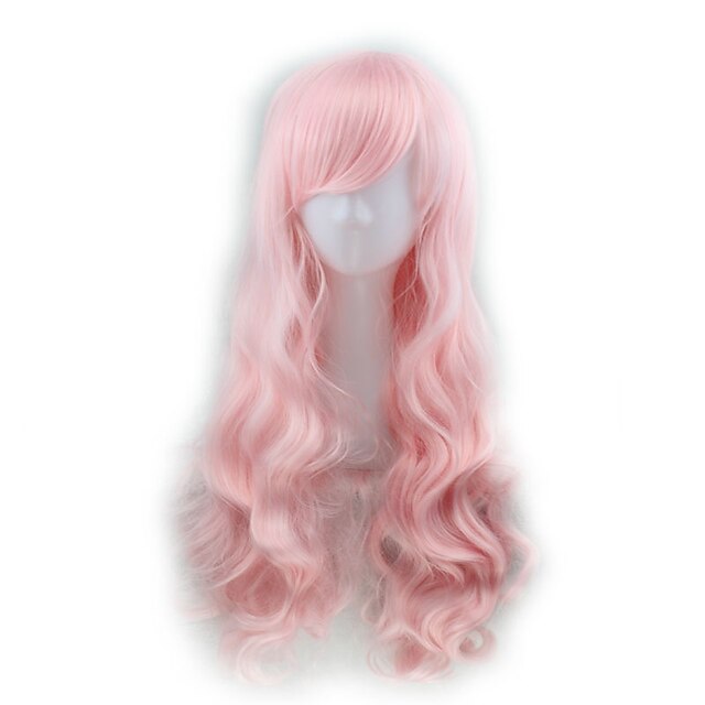  Pink Wig Technoblade Cosplay Synthetic Wig Curly Asymmetrical Wig Long Pink Synthetic Hair 27 inch Women‘s Best Quality Pink