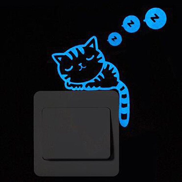 Home & Garden Home Decor | Light Switch Stickers - Cartoon Blue Luminous Wall Stickers Switch Wall Decal Glow In The Dark Cat Ro