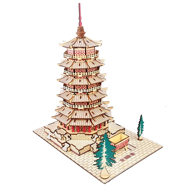  Quebra-Cabeças 3D Quebra-Cabeça Brinquedos de Montar Torre Construções Famosas Casa Faça Você Mesmo Simulação De madeira Madeira Natural Crianças Adulto Unisexo Para Meninos Para Meninas Brinquedos