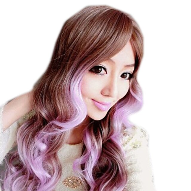  Synthetic Wig Curly Asymmetrical Wig Long Ombre Purple Synthetic Hair 27 inch Women's Best Quality Purple Ombre