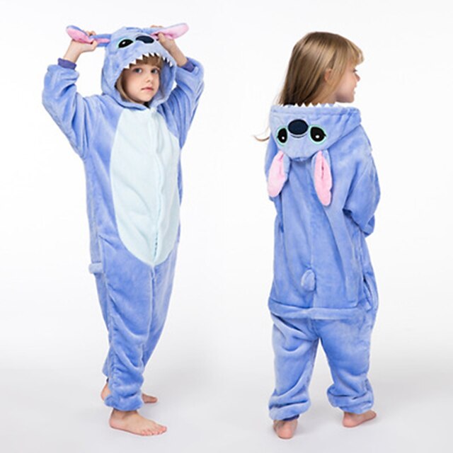  Kinder Kigurumi-Pyjamas Monster Blaues Monster Tier Pyjamas-Einteiler Flanell Vlies Blau / Rosa Cosplay Für Jungen und Mädchen Tiernachtwäsche Karikatur Fest / Feiertage Kostüme